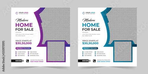 Modern Real estate home sale and house rent advertising square Social media post, Digital marketing agency Corporate promotion ads sales and discount banner vector template design.