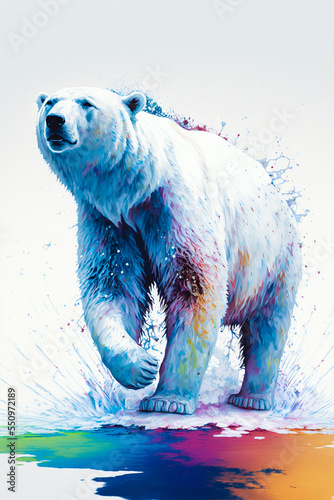 polar bear splashed with paint