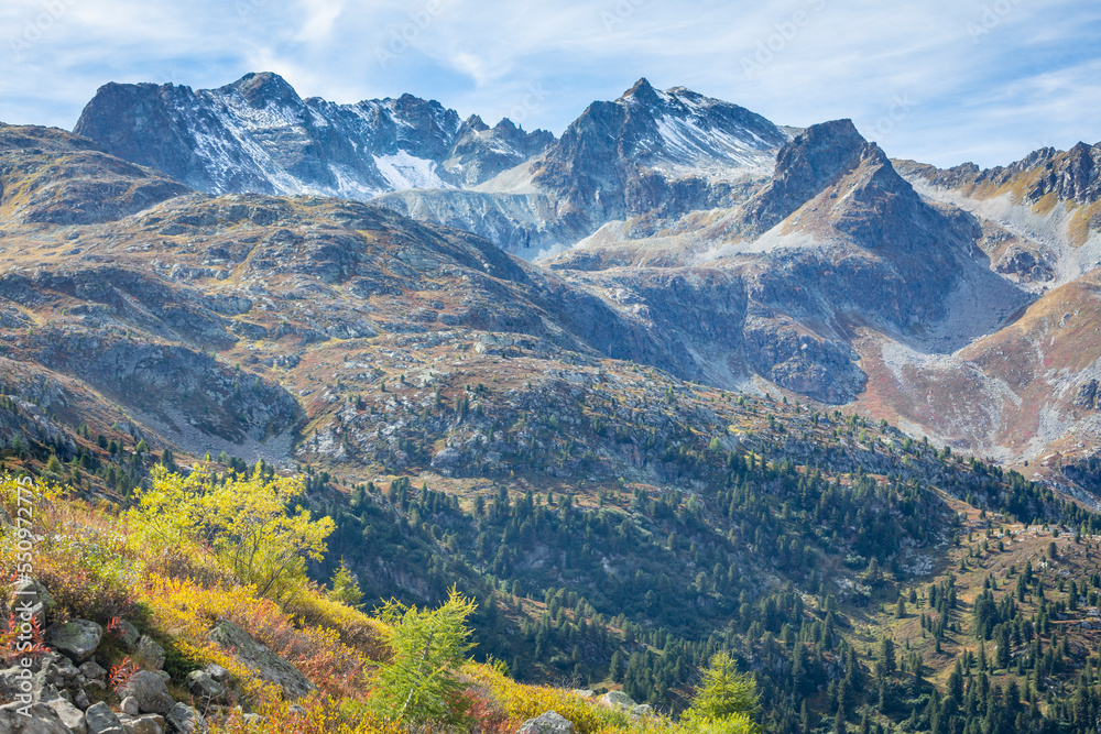 Dramatic landscape of swiss alps in upper Engadine, Graubunden, Switzerland