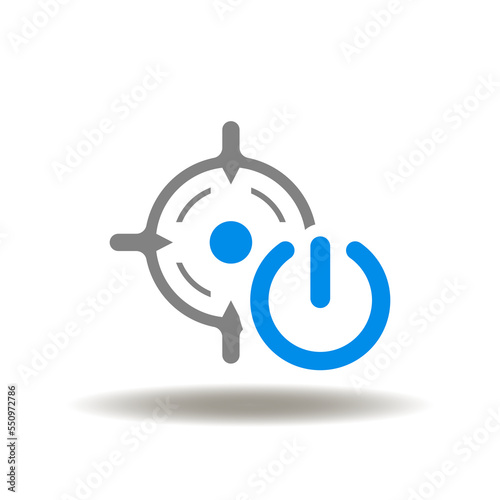 Vector illustration of aim with power button. Icon of startup. Symbol of new year start. Sign of power on.