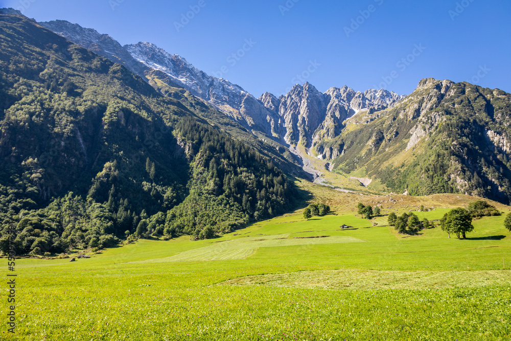 Dramatic landscape of swiss alps in upper Engadine, Graubunden, Switzerland