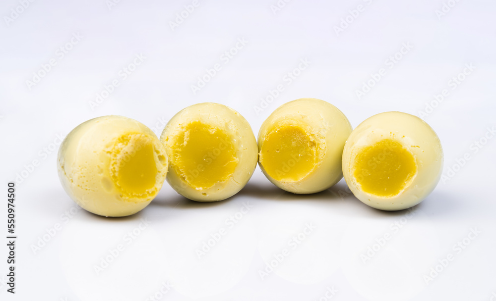 Fresh solid eggs on a pure white background
