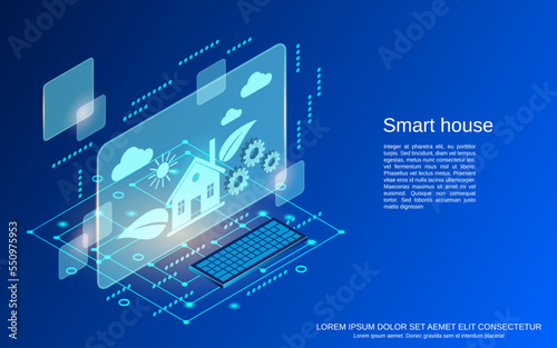 Smart house flat 3d isometric vector concept illustration