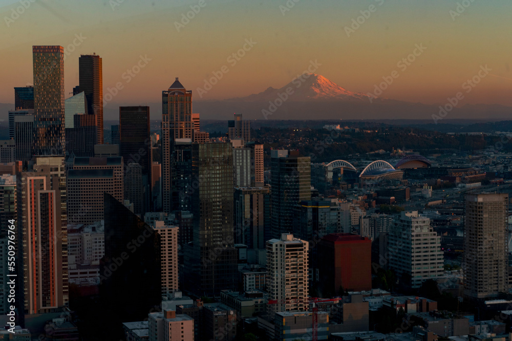 city skyline at sunset