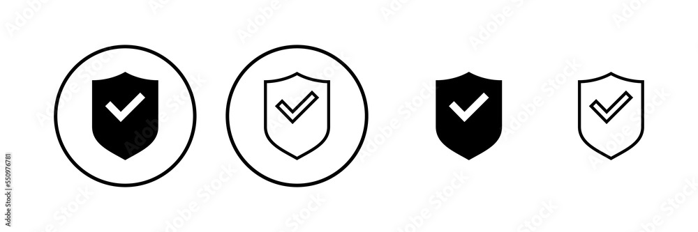 Shield check mark icon vector illustration. Protection approve sign. Insurance icon Shield check mark icon vector illustration. Protection approve sign. Insurance icon