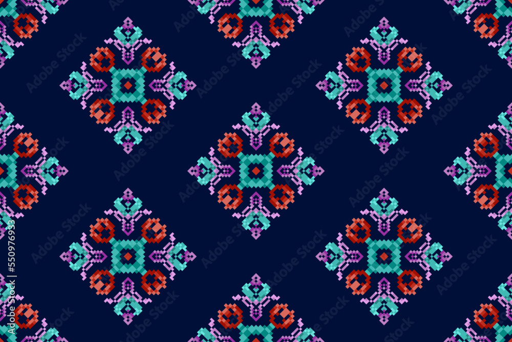 Ikat ethnic seamless pattern decoration design. Aztec fabric carpet boho mandalas textile decor wallpaper. Tribal native motif ornaments African American folk traditional embroidery vector background Ikat ethnic seamless pattern decoration design. Aztec fabric carpet boho mandalas textile decor wallpaper. Tribal native motif ornaments African American folk traditional embroidery vector background