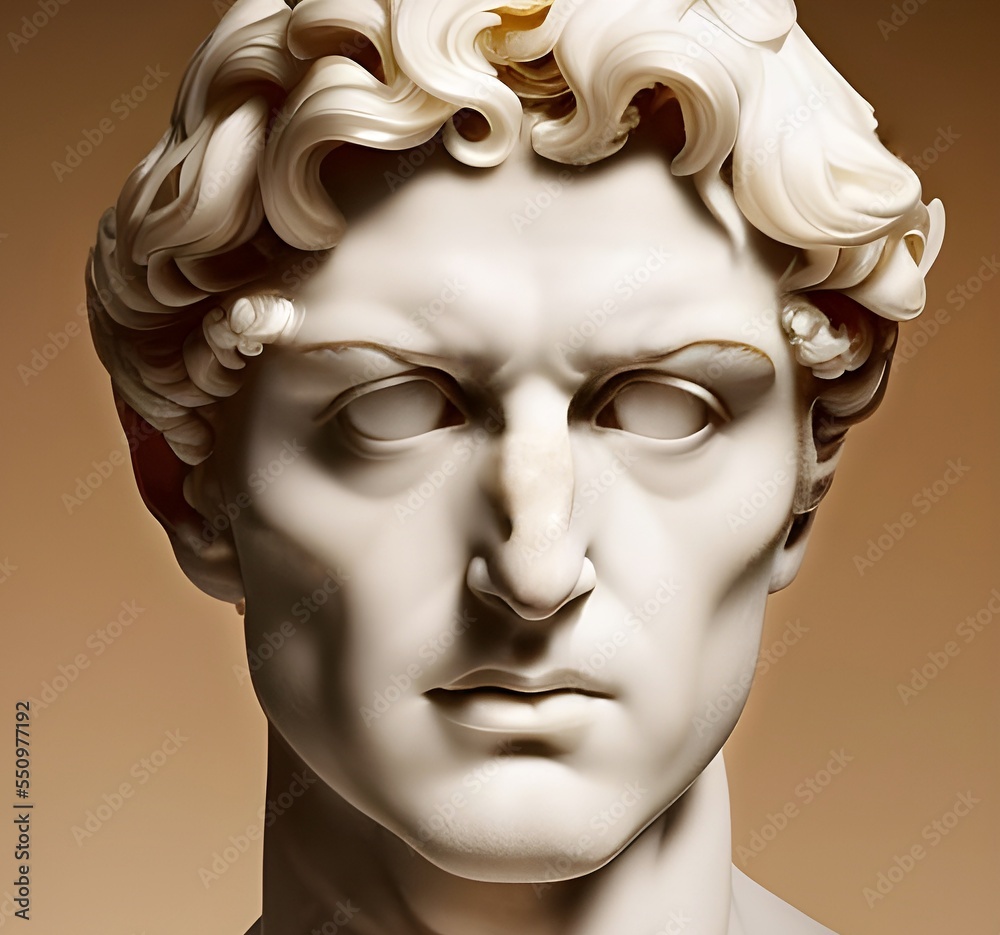 3D Illustration Featuring A White Marble Greek Statue Bust Of A 