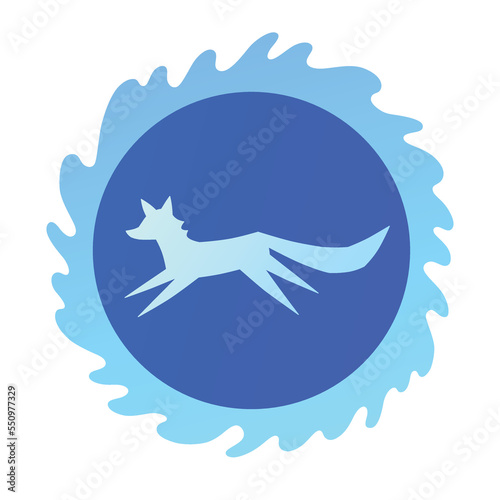 Blue crystal glass plate with fairy fox silhouette vector illustration, art deco style glassware, pendant or earrings design.