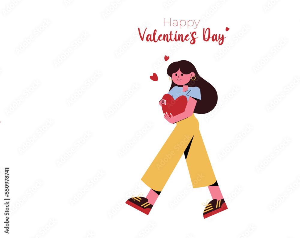 Flat illustration, person with a heart, girl, art, flat illustration, inspiration, illustration, vector, art, new year, heart, happy valentine's day, illustration with text Flat illustration, person with a heart, girl, art, flat illustration, inspiration, illustration, vector, art, new year, heart, happy valentine's day, illustration with text