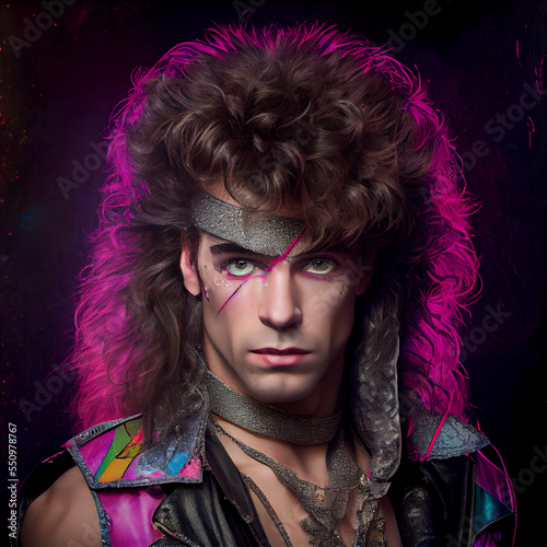 80s Glamour Photo Shot of 80s Glam Band Members, Male, AI