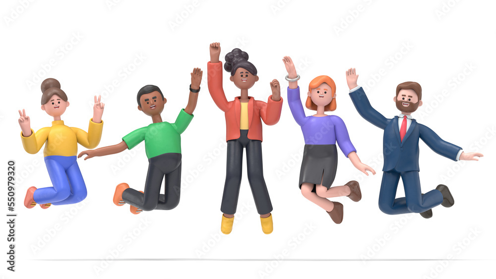 3D illustration of cartoon characters  design. Teens dancing.3D rendering on white background.
