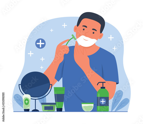 Man Shaving Mustache for Facial Treatment Concept Illustration