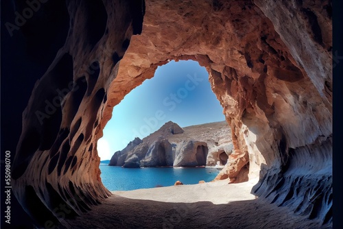 Fototapeta Naklejka Na Ścianę i Meble -  View of the volcanic open cave of Sykia Milos island