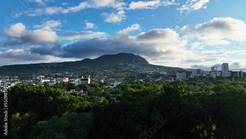 Aerial view of a big mountain at sunset. The beautiful city of Tuxtla Gutierrez in Mexico.