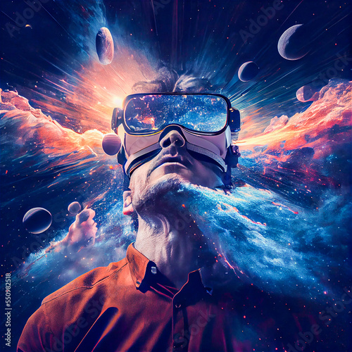 Man with virtual reality gl...