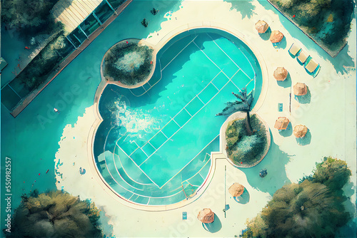 Swimming pool, aerial view