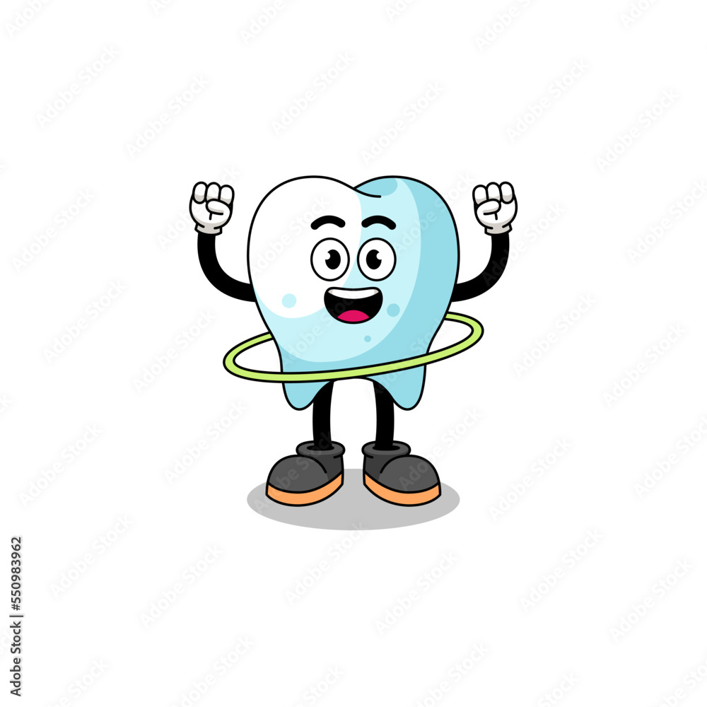 Character Illustration of tooth playing hula hoop
