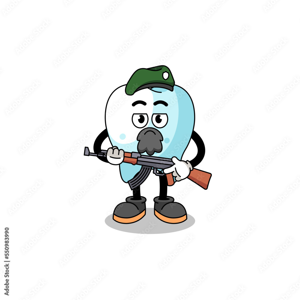Character cartoon of tooth as a special force Character cartoon of tooth as a special force