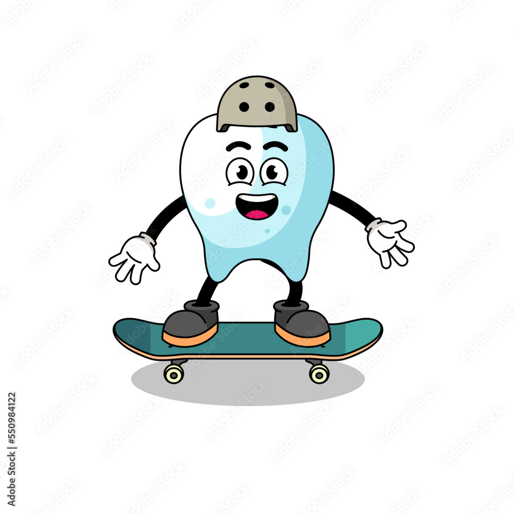 tooth mascot playing a skateboard tooth mascot playing a skateboard