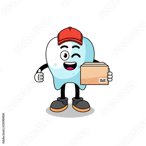 tooth mascot cartoon as an courier