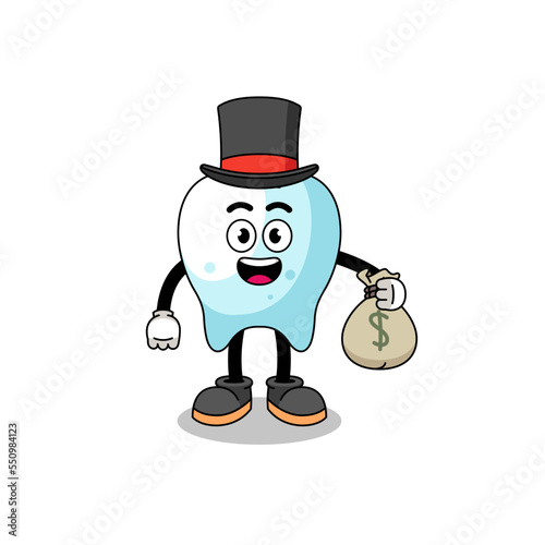 tooth mascot illustration rich man holding a money sack
