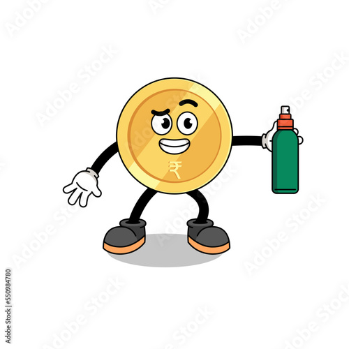 indian rupee illustration cartoon holding mosquito repellent