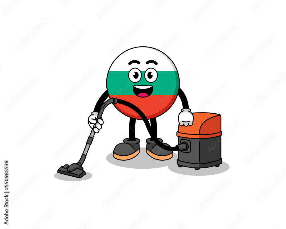 Character mascot of bulgaria flag holding vacuum cleaner Character mascot of bulgaria flag holding vacuum cleaner