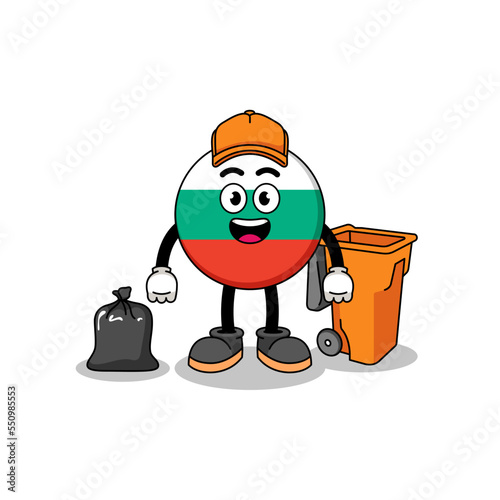 Illustration of bulgaria flag cartoon as a garbage collector
