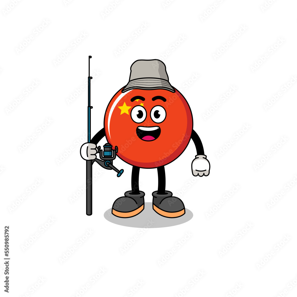 Mascot Illustration of china flag fisherman Mascot Illustration of china flag fisherman