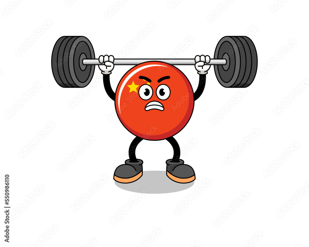 china flag mascot cartoon lifting a barbell china flag mascot cartoon lifting a barbell