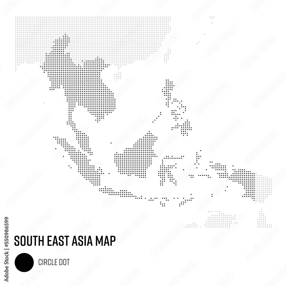 世界地図ドット粗め 東南アジア地域 国別にグループ