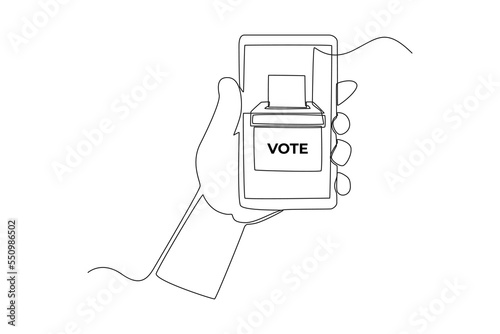 Continuous one line drawing online voting in smartphone for General Regional or Presidential Election. Voting concept. Single line draw design vector graphic illustration.
