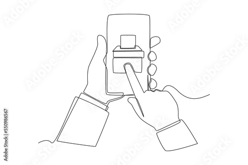Continuous one line drawing Hand holding smartphone with voting app on the screen for General Regional or Presidential Election. Voting concept. Single line draw design vector graphic illustration.
