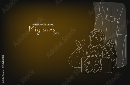 International Migrants day. Vector  horizontal flat doodle illustration for social media banner, poster.