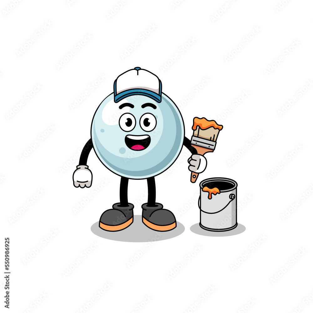 Character mascot of silver ball as a painter Character mascot of silver ball as a painter