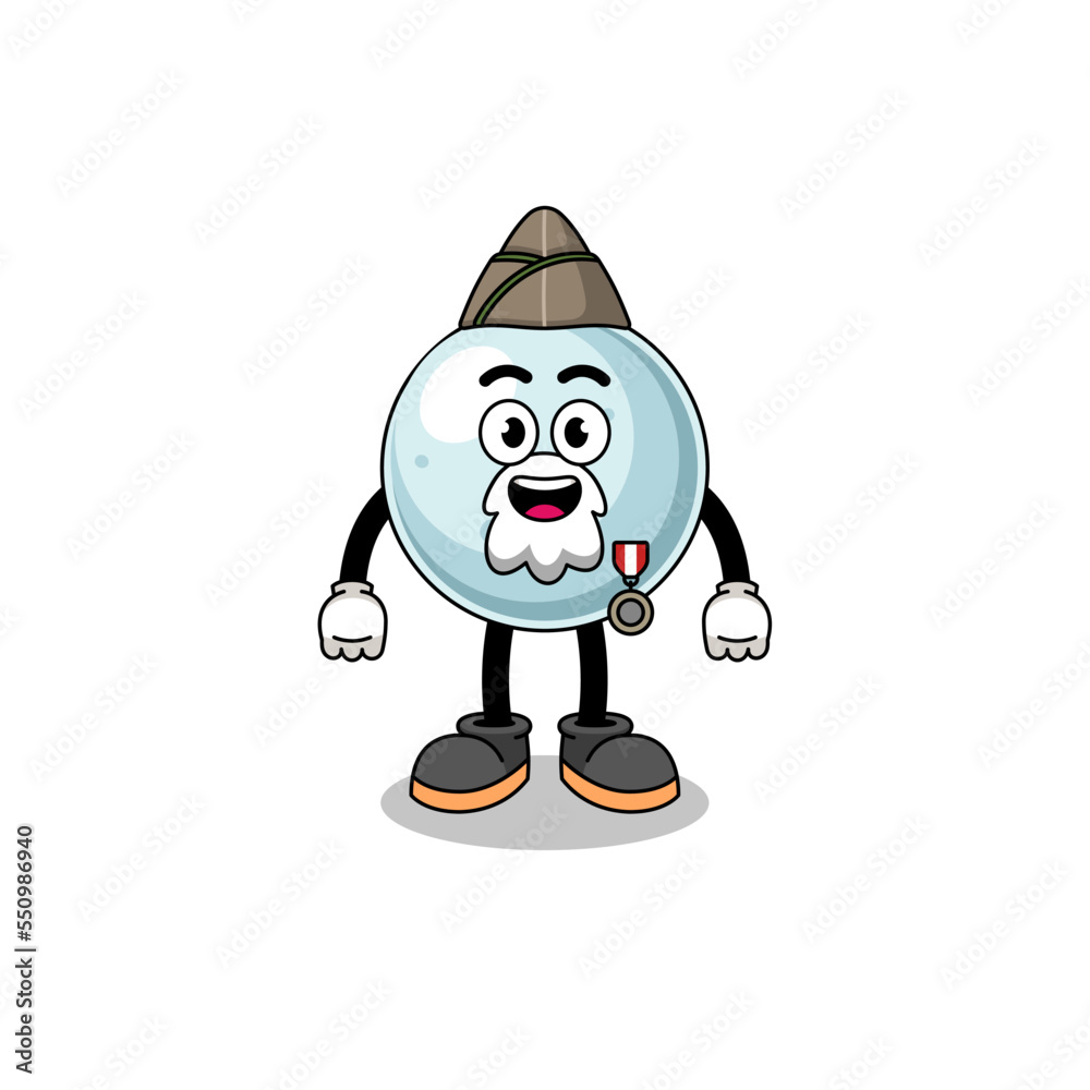 Character cartoon of silver ball as a veteran Character cartoon of silver ball as a veteran