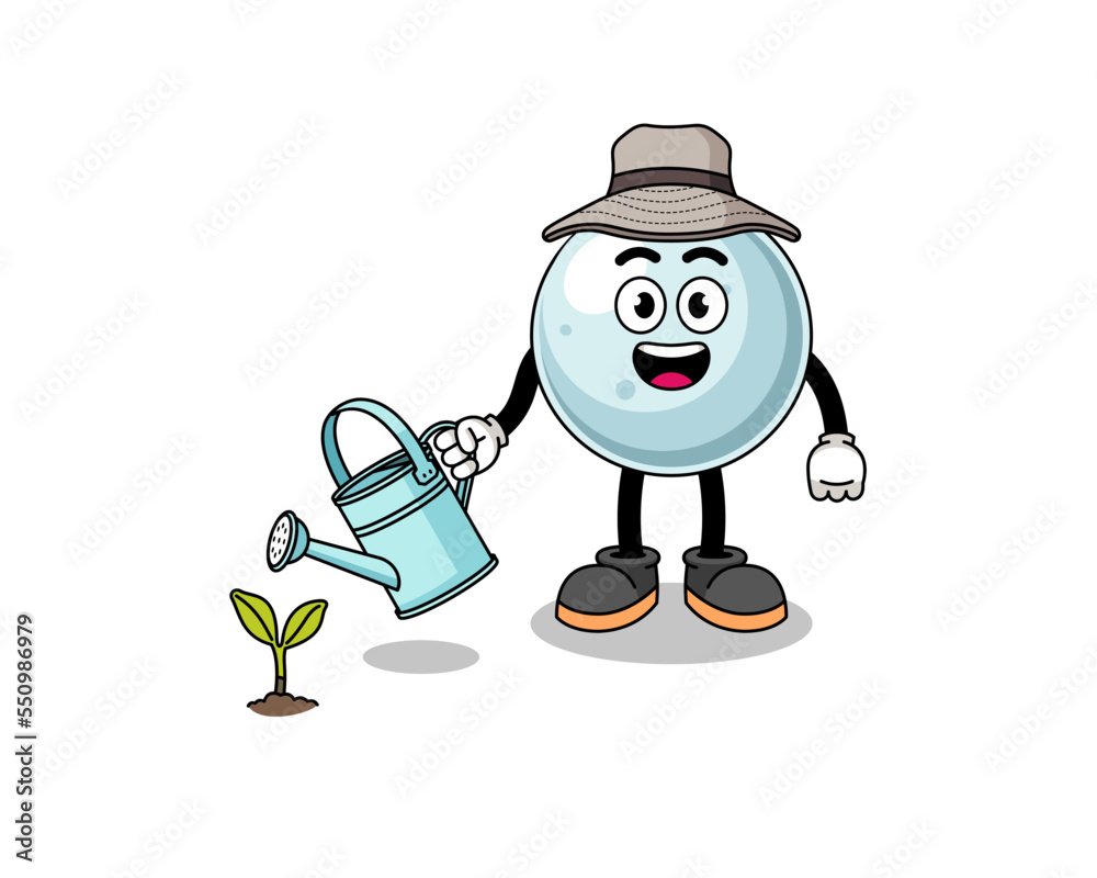 Illustration of silver ball cartoon watering the plant Illustration of silver ball cartoon watering the plant
