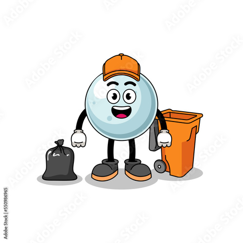 Illustration of silver ball cartoon as a garbage collector
