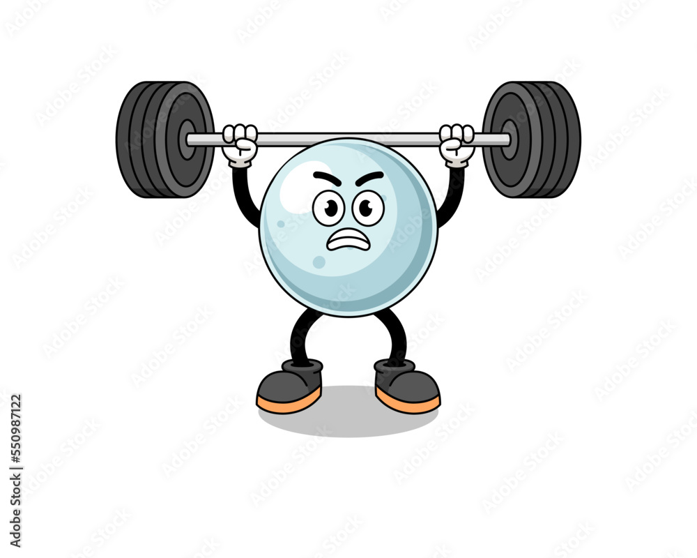 silver ball mascot cartoon lifting a barbell silver ball mascot cartoon lifting a barbell