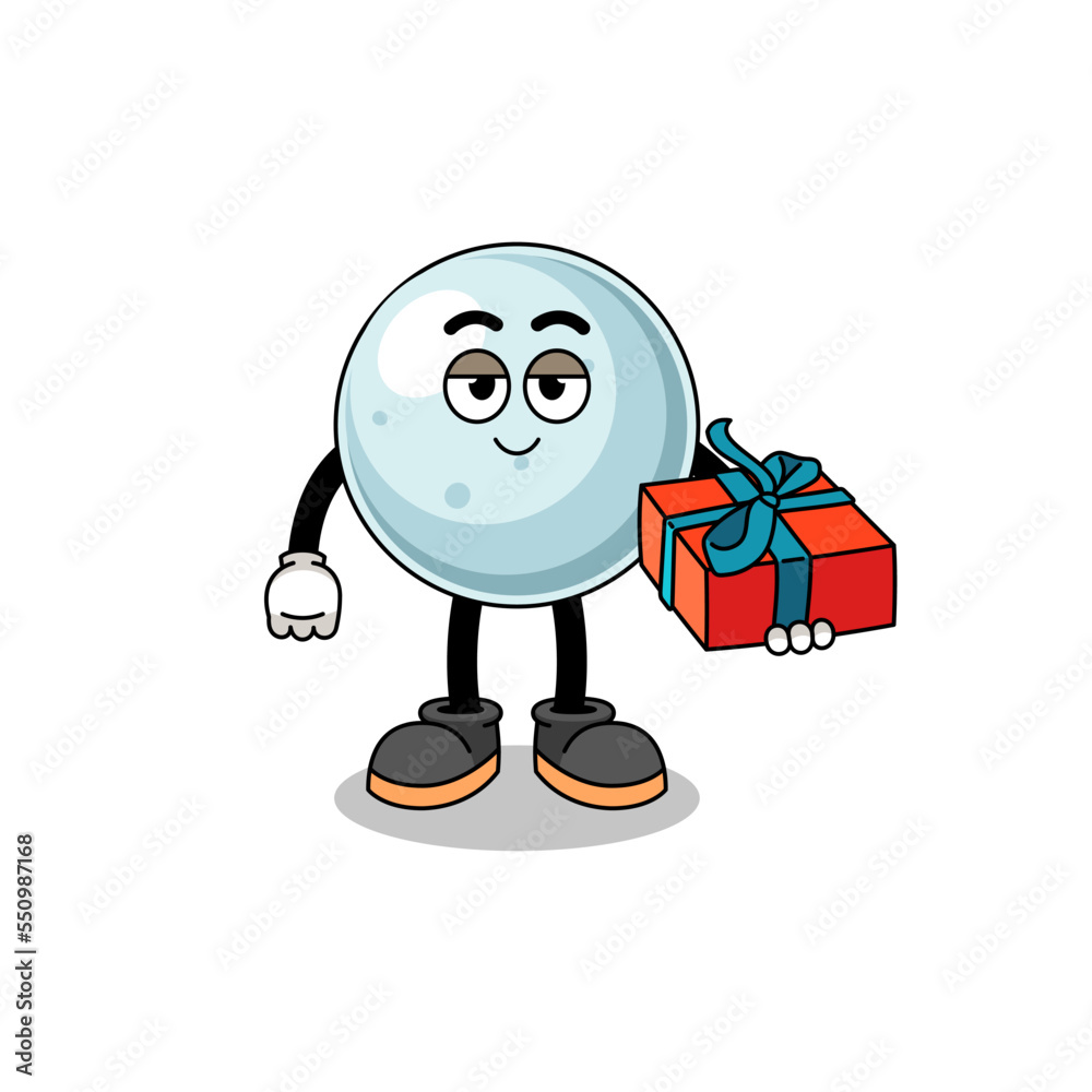 silver ball mascot illustration giving a gift