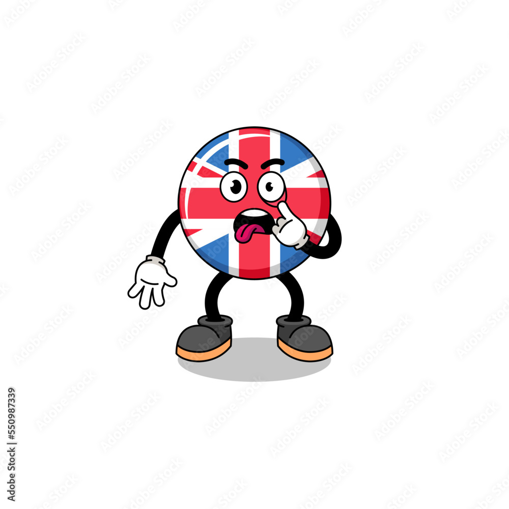 Character Illustration of united kingdom flag with tongue sticking out