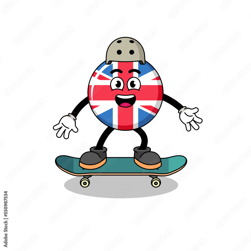 Obraz premium united kingdom flag mascot playing a skateboard