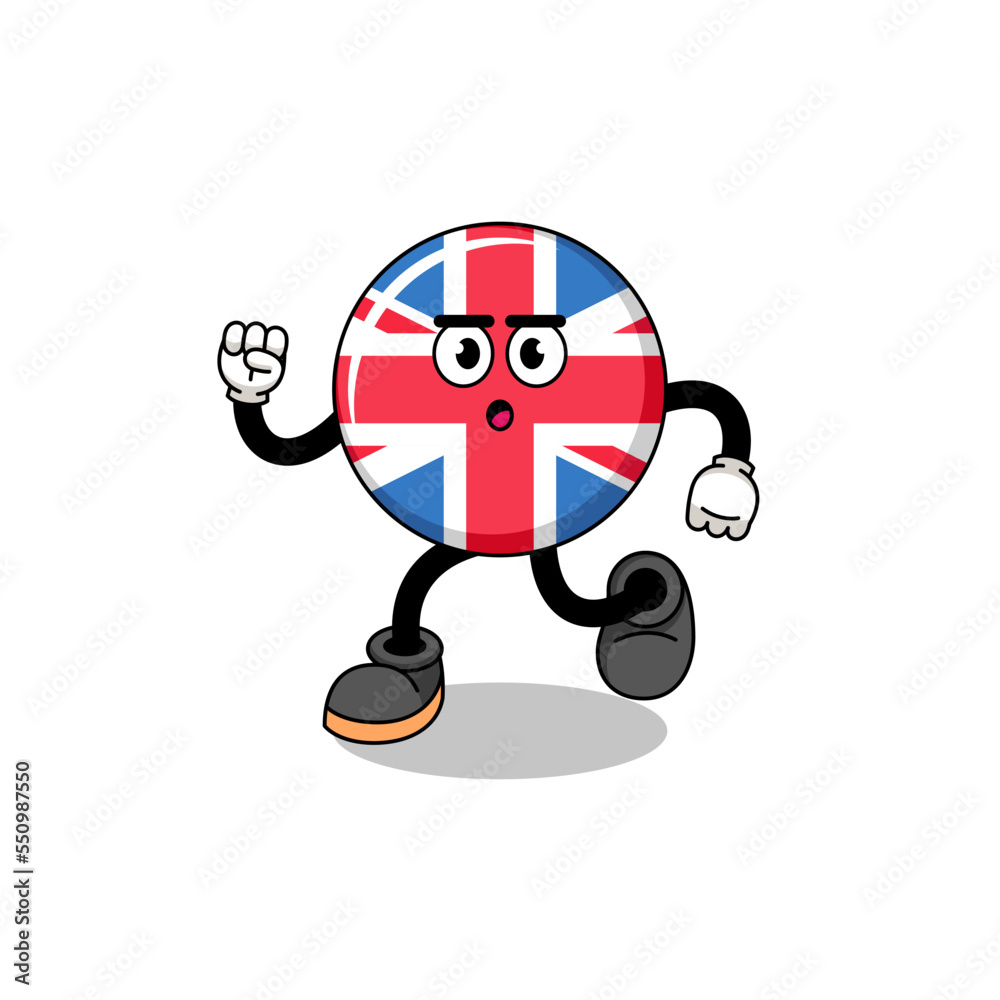 running united kingdom flag mascot illustration running united kingdom flag mascot illustration