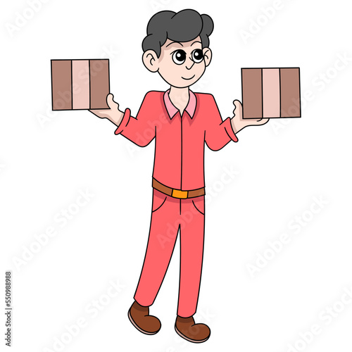 illustration of a courier delivery guy carrying a box delivering goods to customers