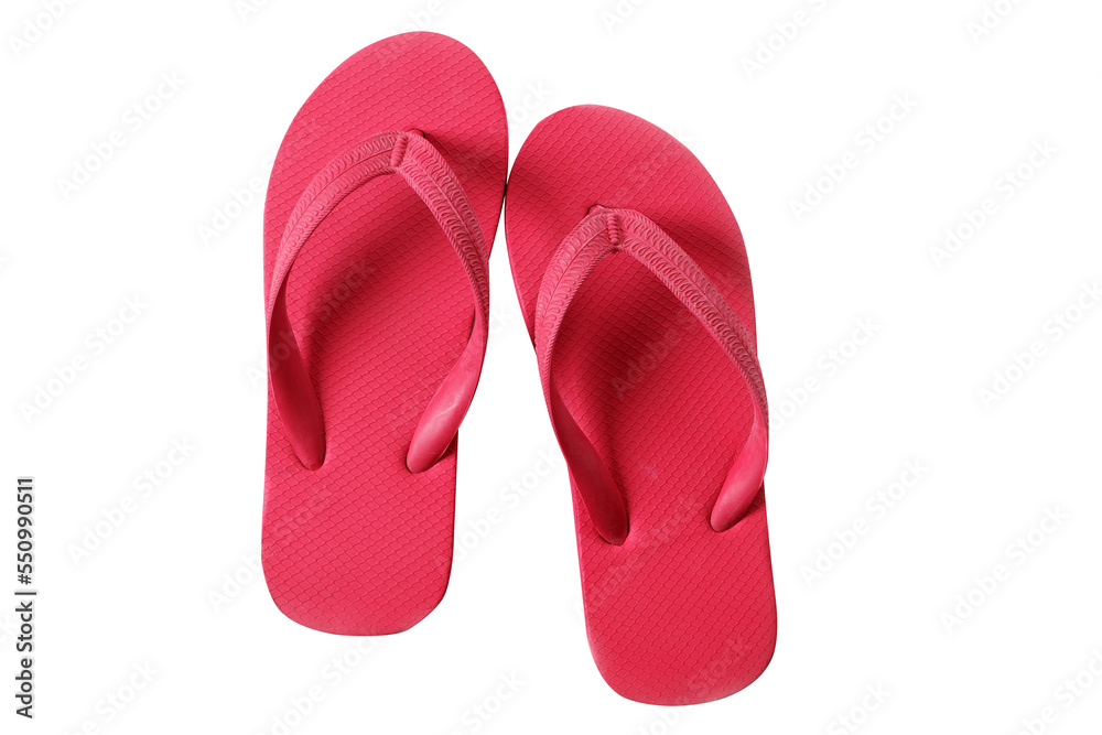 Red flip flop beach shoes or sandals isolated transparent background photo PNG file - obrazy, fototapety, plakaty 