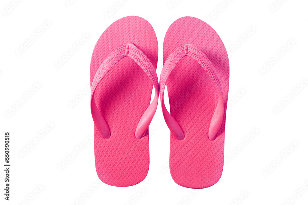 Bright pink flip flop beach shoes sandals flat top view isolated transparent background photo PNG file - obrazy, fototapety, plakaty 