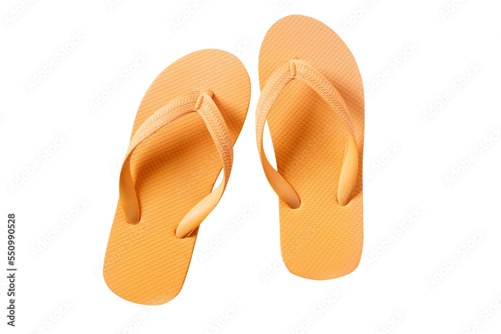 Yellow flipflop sandals pair flip flop beach shoes isolated transparent background photo PNG file - obrazy, fototapety, plakaty 