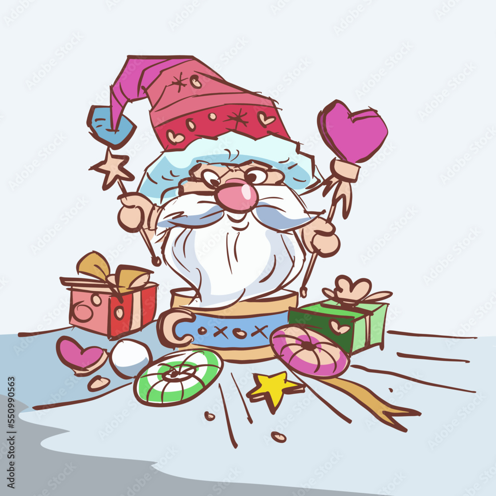 Naklejka premium Santa with Christmas vector for card illustration decoration