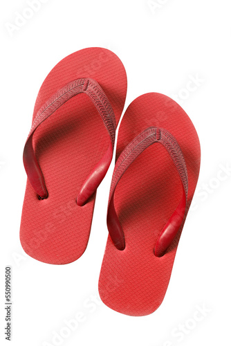 Red flip flop flipflop beach sandal shoes two pair isolated transparent background photo PNG file