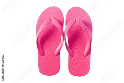 Bright pink flip flop beach shoes sandals flat top view isolated transparent background photo PNG file photo